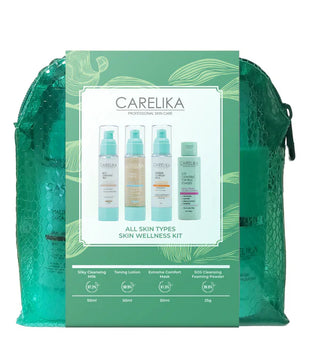 CARELIKA All Skin Type Wellness Travel Kit: Silky Cleansing Milk 50ml + Toning Lotion 50ml + Extreme Comfort Masks 50ml + SOS Cleansing Foaming Powder 25g