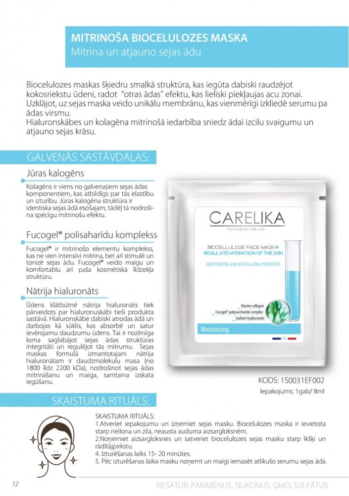 CARELIKA Moisturizing biocellulose face mask, 8ml