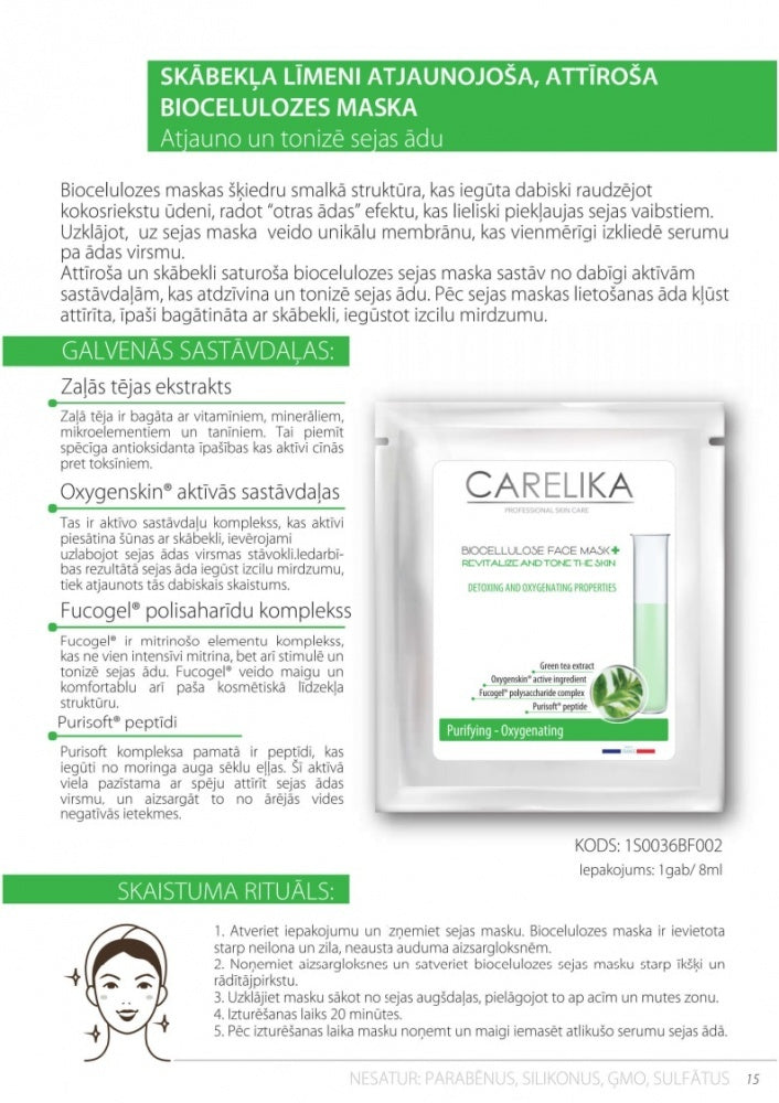 CARELIKA Revitalize Purifying oxygenating biocellulose face mask, 18ml