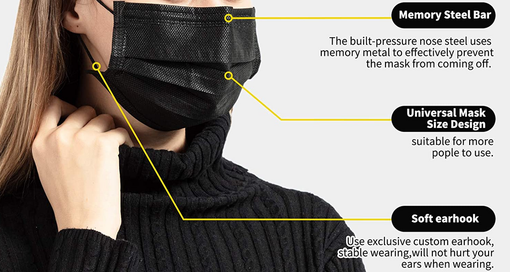 Face Mask 3 Layers Black  (50/100/200/300/500/1000 Pcs)