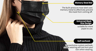 Face Mask 3 Layers Black  (50/100/200/300/500/1000 Pcs)