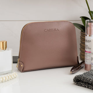 CARELIKA Brown Beauty Bag with Zipper