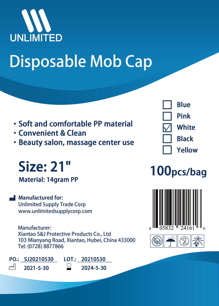 DISPOSABLE 21" CLIP CLAPS, BOUFFANT MOP CAP (100 / Bag)